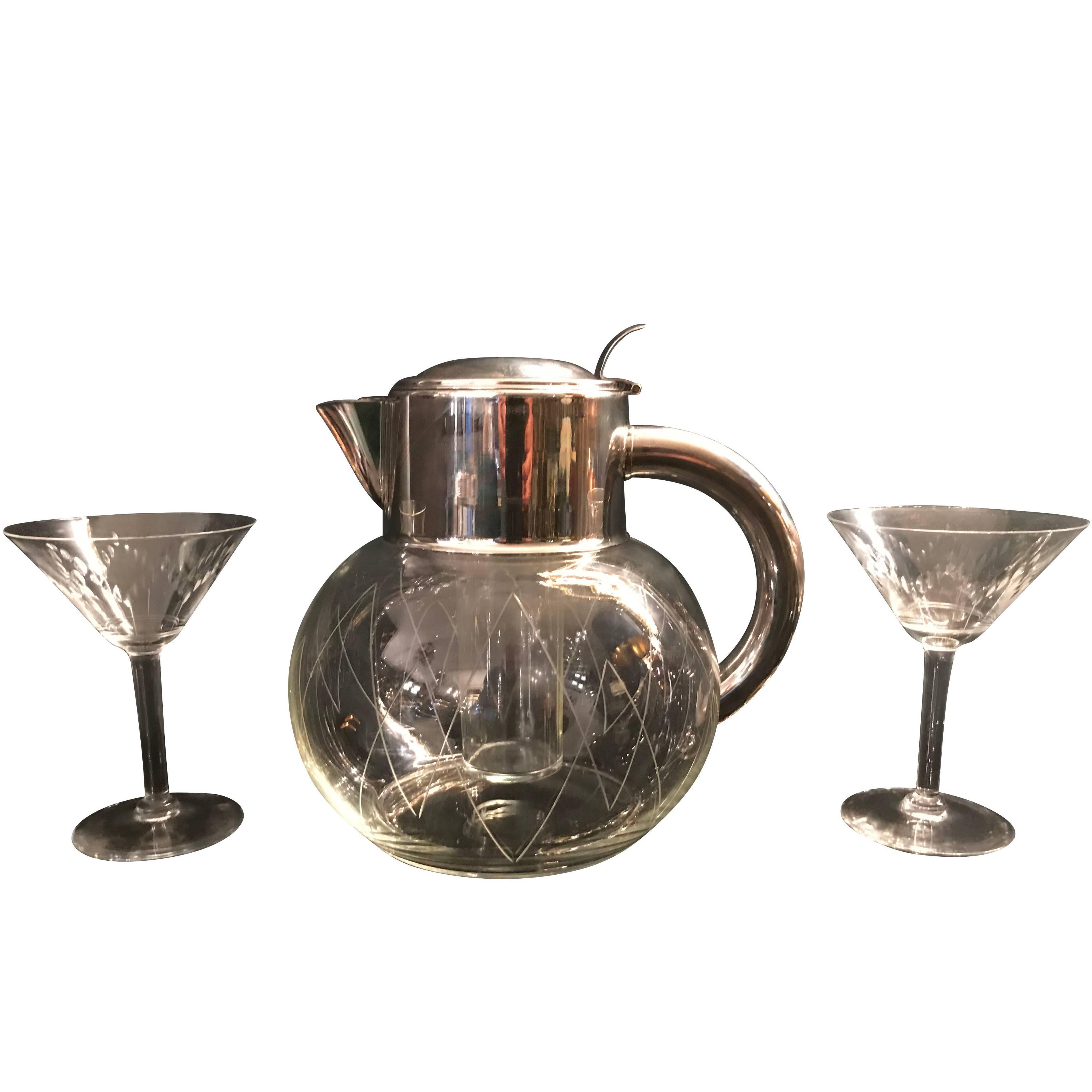 Glass Cocktail Jug with Silver Plated Handles