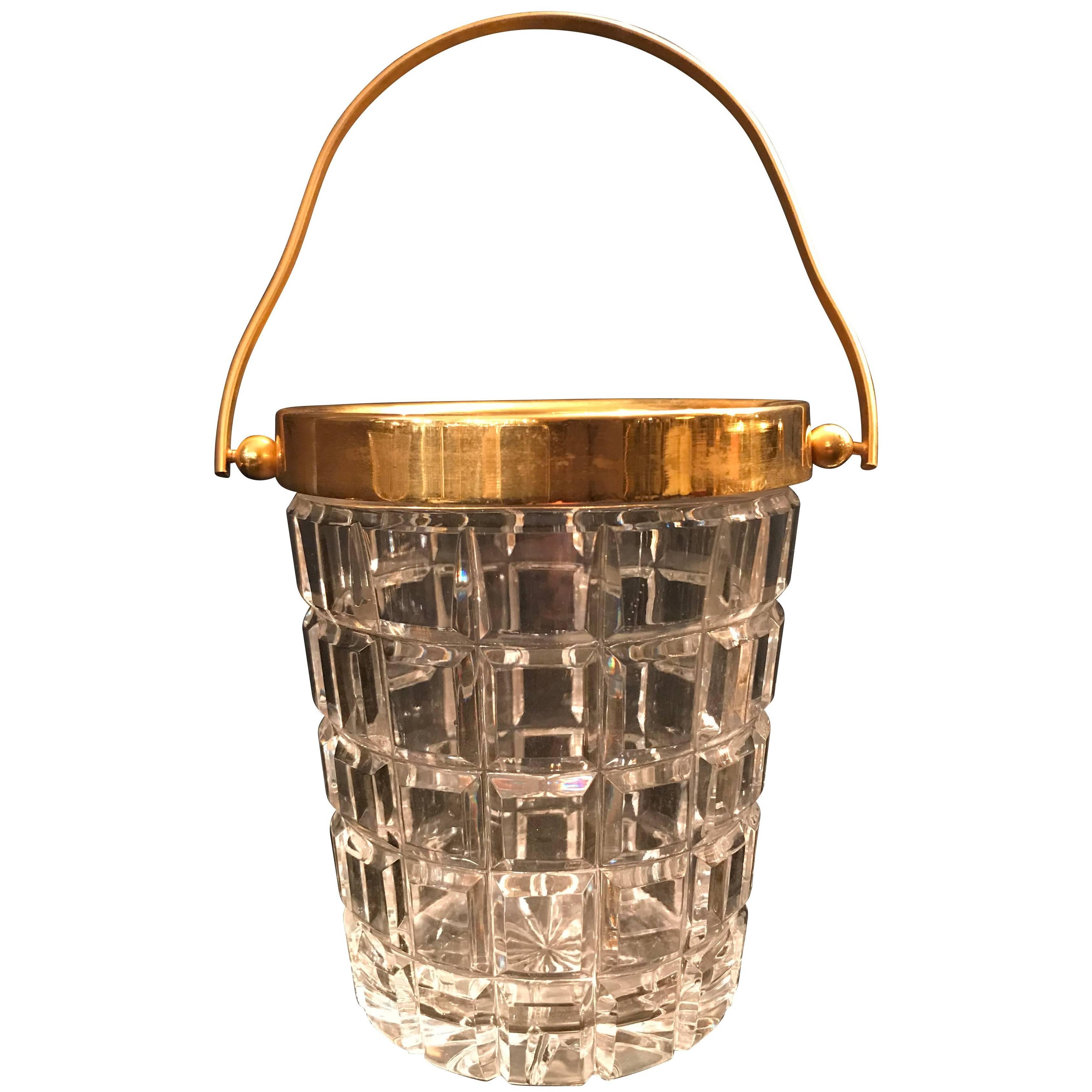 Val St Lambert Crystal and Gold Leaf Ice Bucket