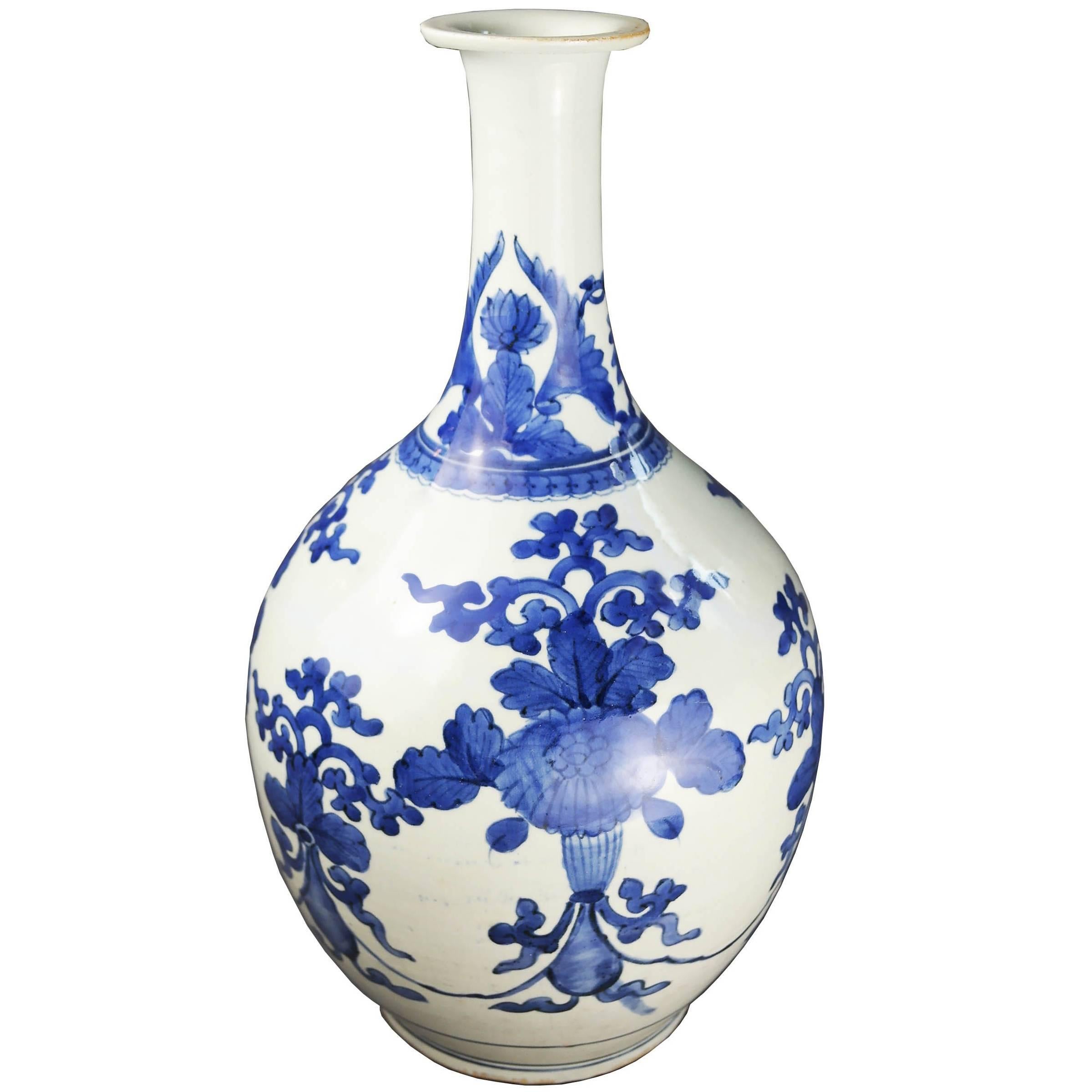 Mid-19th Century, Imari Sake Vase, white and blue, Edo Period, Art of Japan For Sale