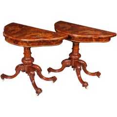Pair of Victorian Marquetry Inlaid Walnut Card Tables