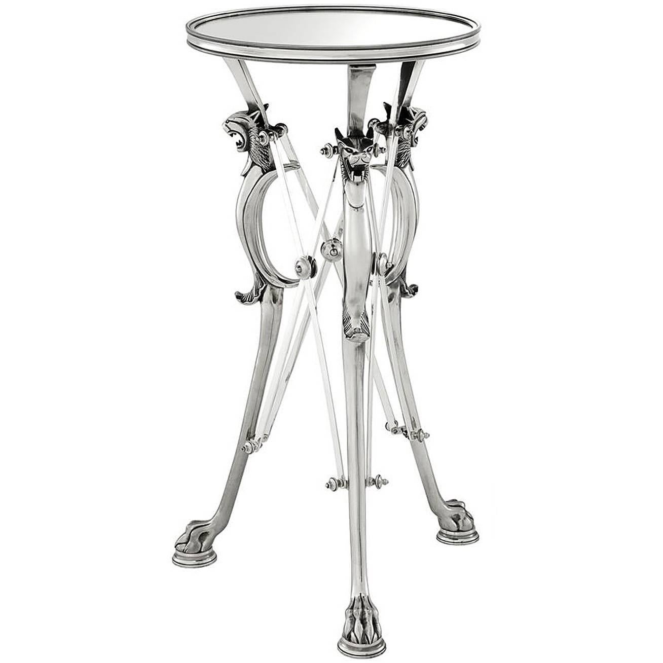 Feline Column in Antique Silver Plated Finish