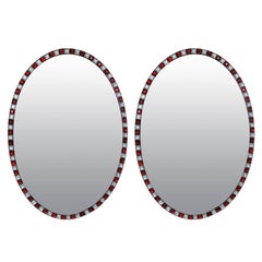 Pair of Georgian Style Irish Mirrors in Ruby Glass and Rock Crystal