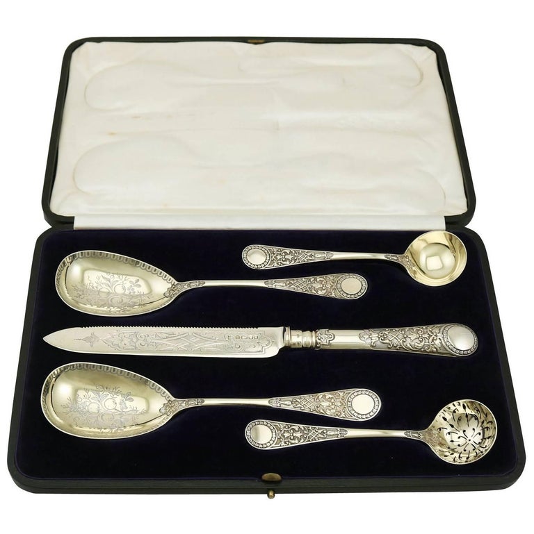 1880s Victorian Sterling Silver Fruit Serving Set by Sibray Hall and Co