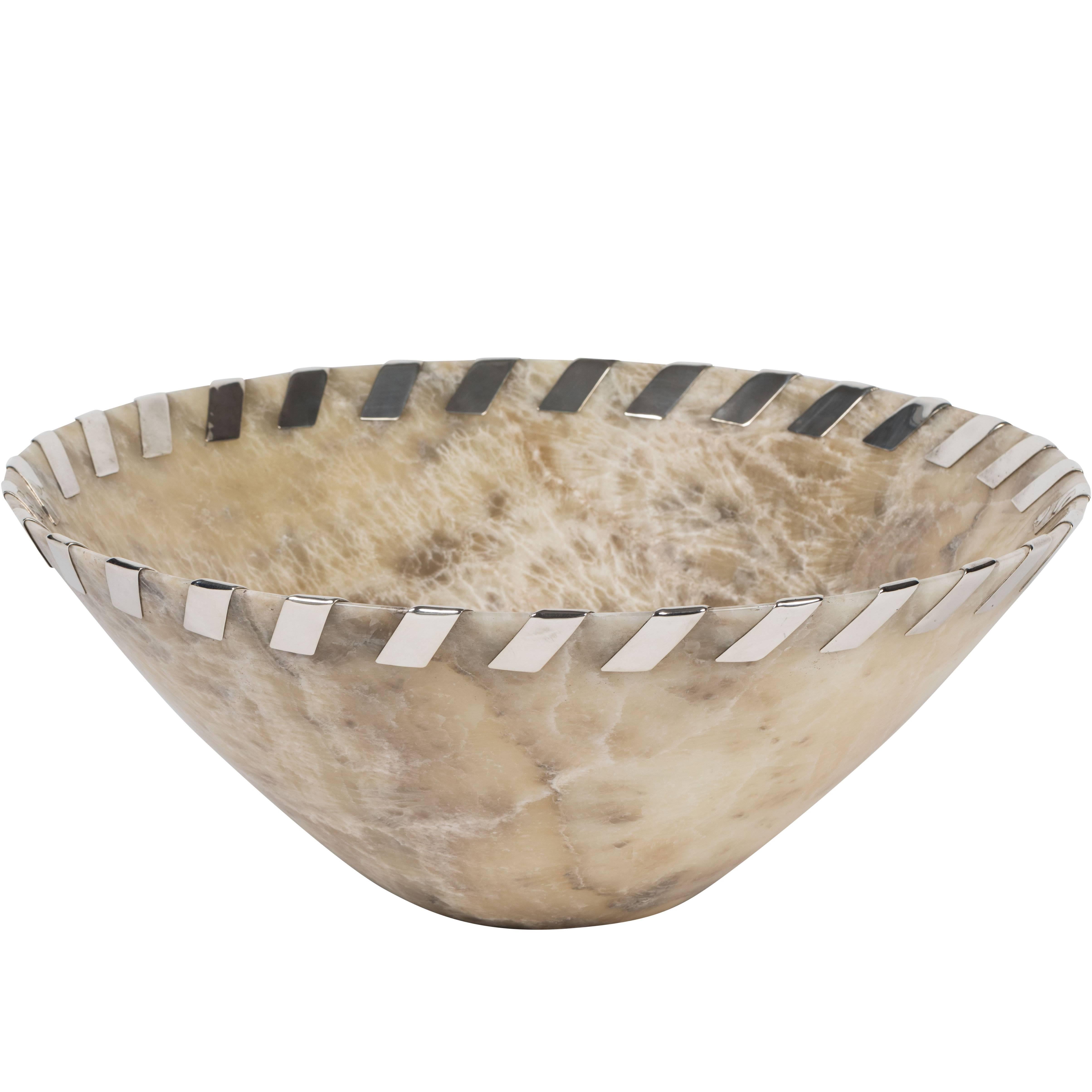 Large Alabaster and Sterling Silver Bowl by John Hardy