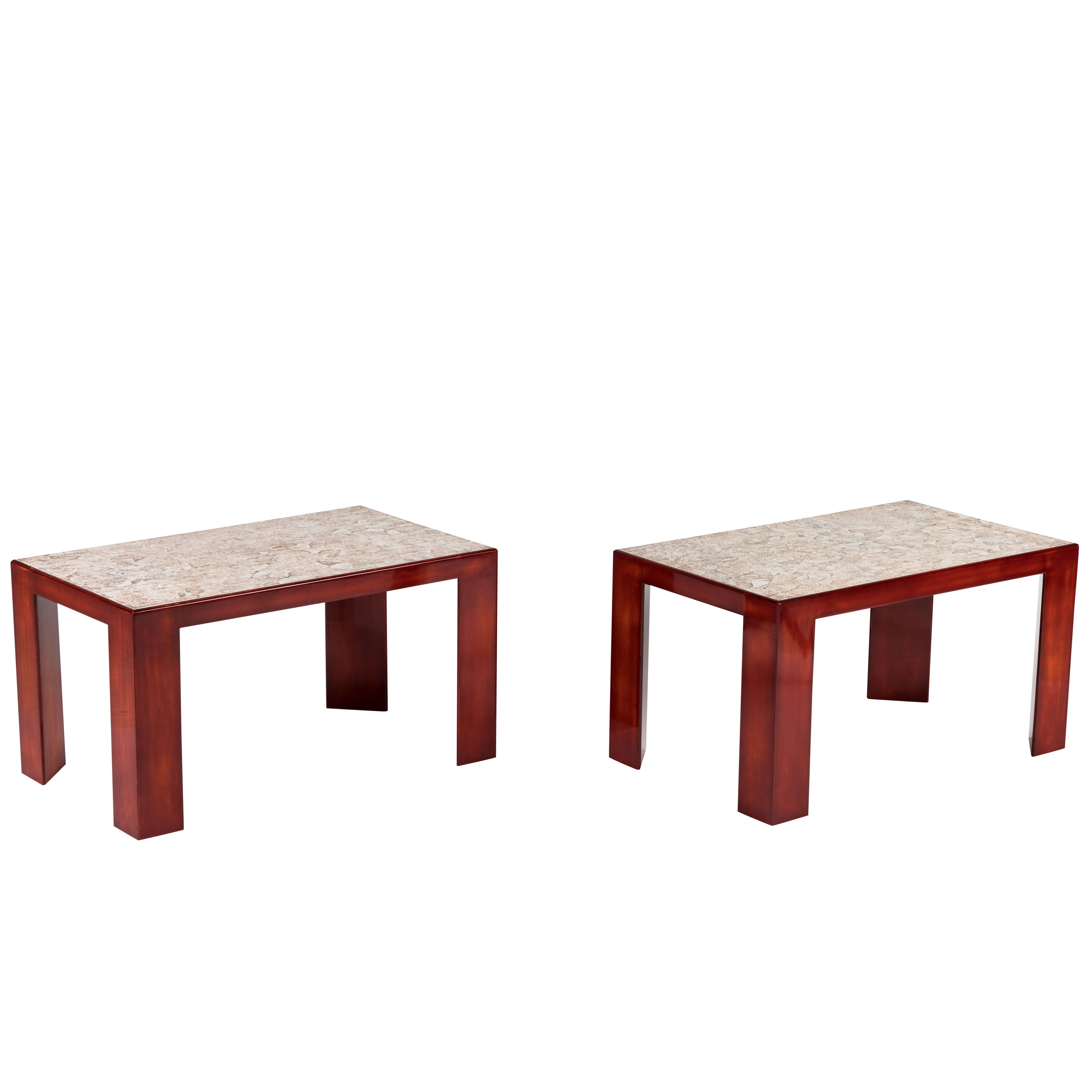 Pair of Lacquered Rectangular Side Tables 