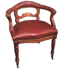 19th Century Gentleman's Library Chair in Chesnut Colour Leather, Oak Frame