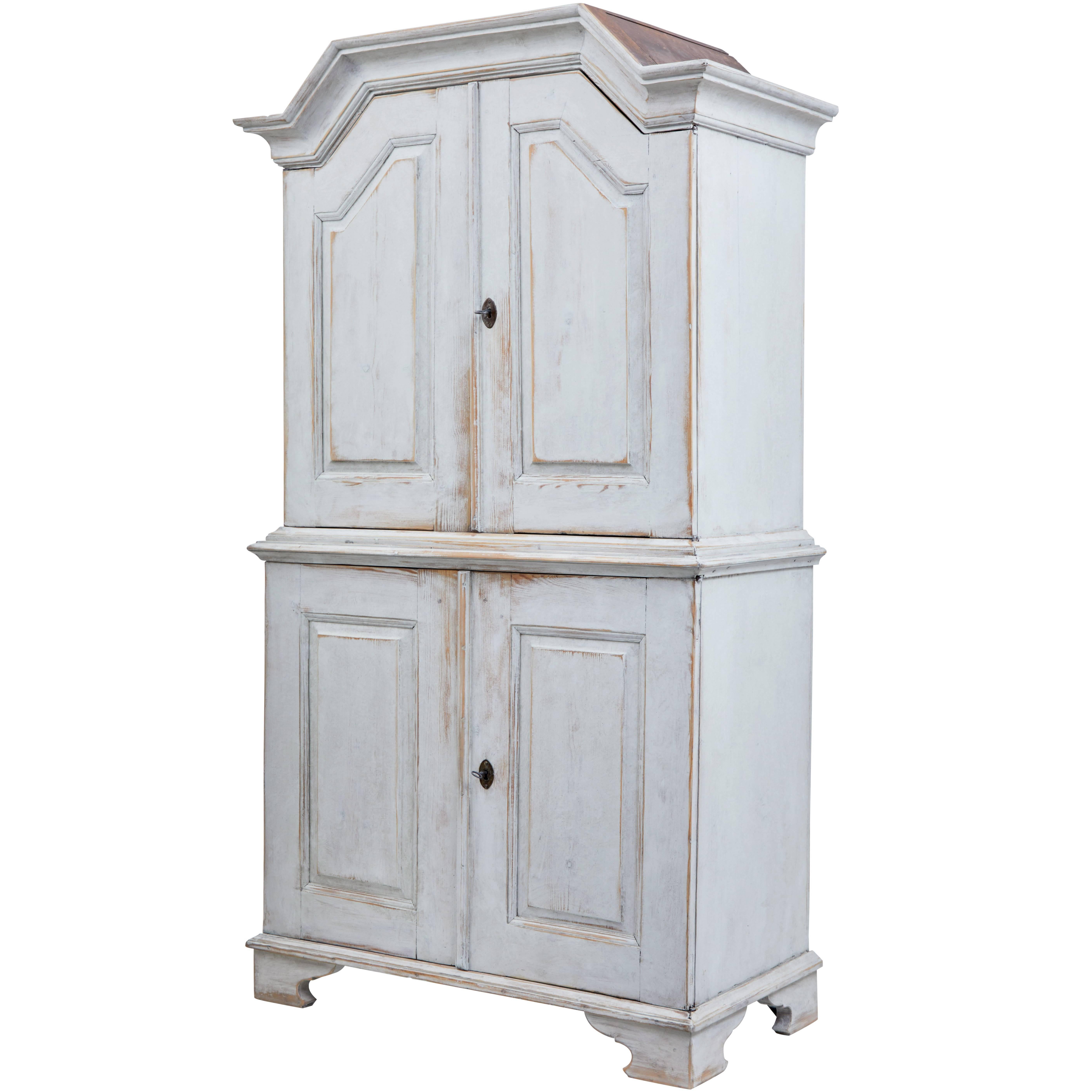 19th Century Swedish Painted Pine Tall Cupboard