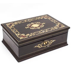 Antique 19th Century French Ebonized and Red Boulle Jewelry Box