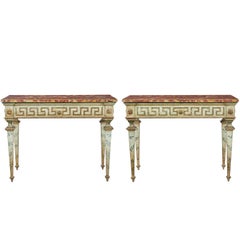 Rare Pair of 19th Century Painted Italian Console Tables