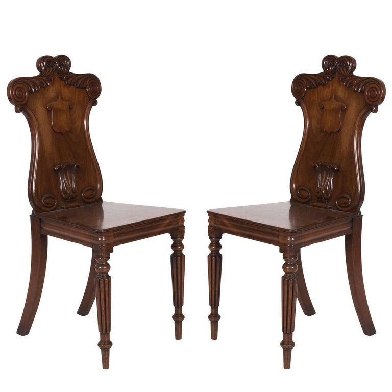 Pair of Mahogany Hall Chairs For Sale at 1stDibs