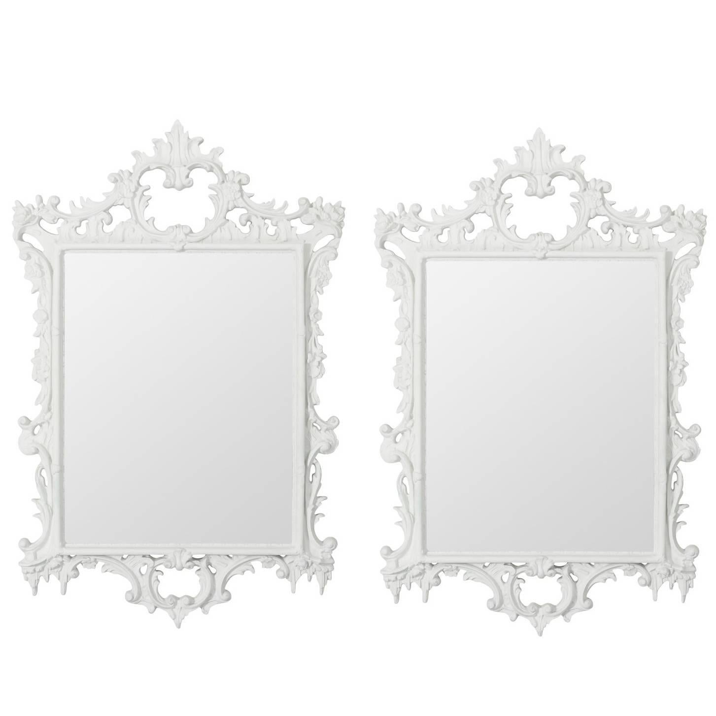 Pair of White Painted Rococo Style Mirrors