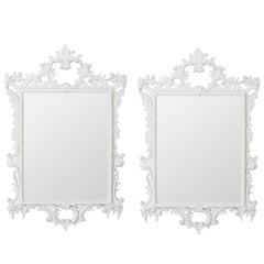 Pair of White Painted Rococo Style Mirrors