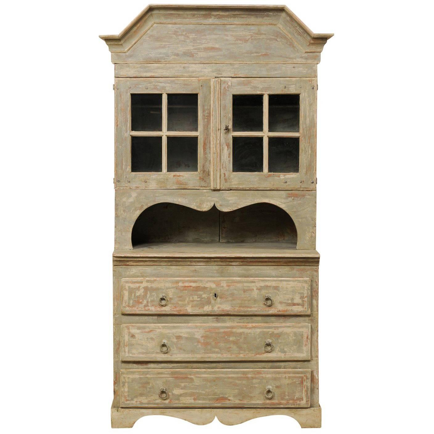 Early 19th Century Swedish Scraped Finish Cupboard with Elegant Scalloped Shapes