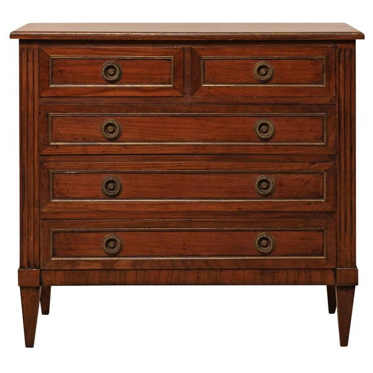 Vintage French FiveDrawer Wood Dresser with Fluting and Understated Metal Accents at 1stDibs
