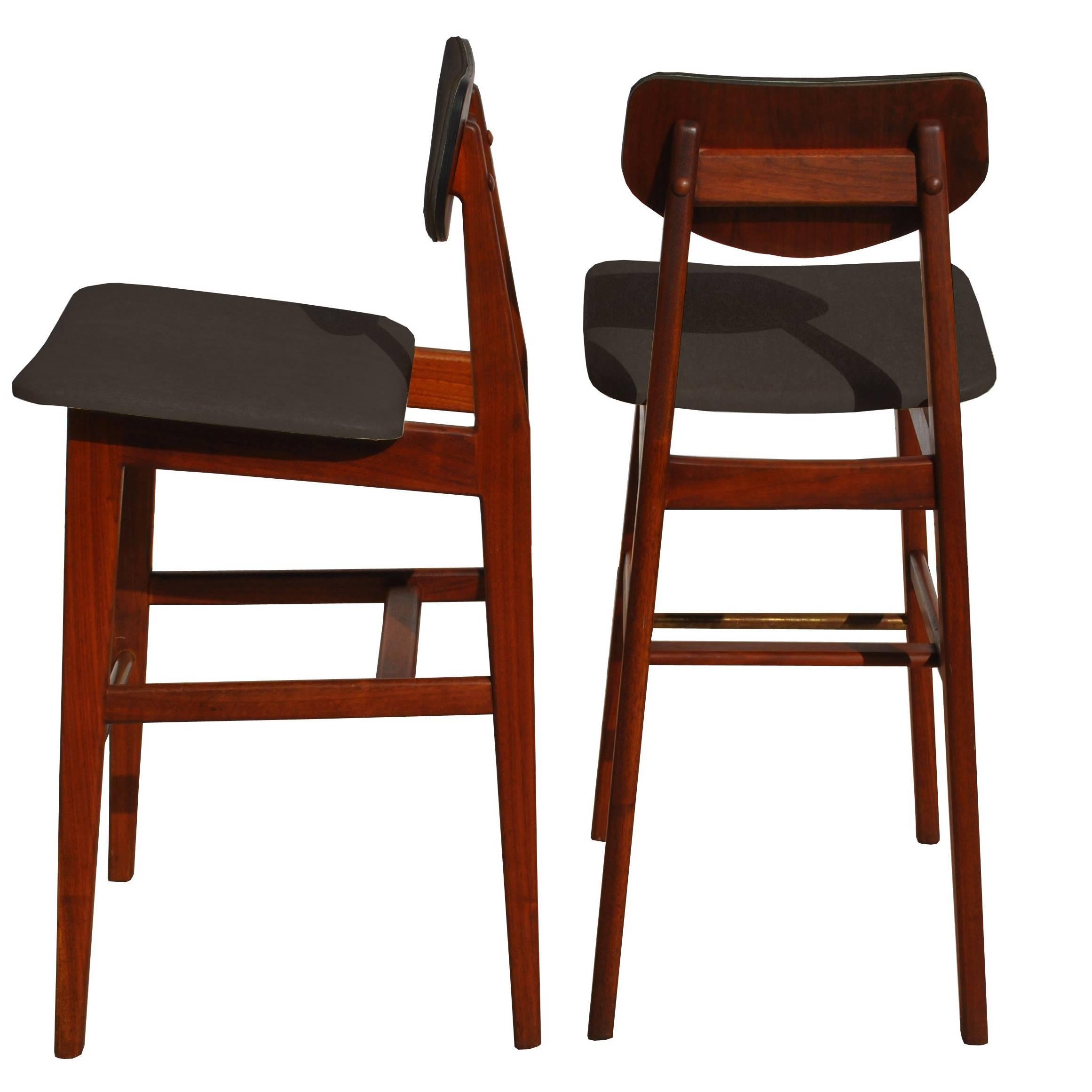 Pair of Rare Jens Risom Stools in Leather