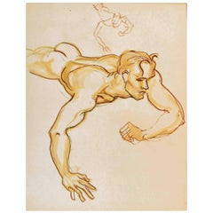 Vintage "Study for Icarus, " Drawing by Emlen Etting, 1940s