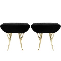 Vintage Brass Stag Benches in Hair on Hide