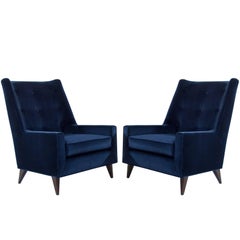 Harvey Probber Lounge Chairs in Navy Velvet