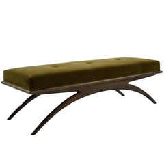 Convex Bench in Olive Mohair by Stamford Modern