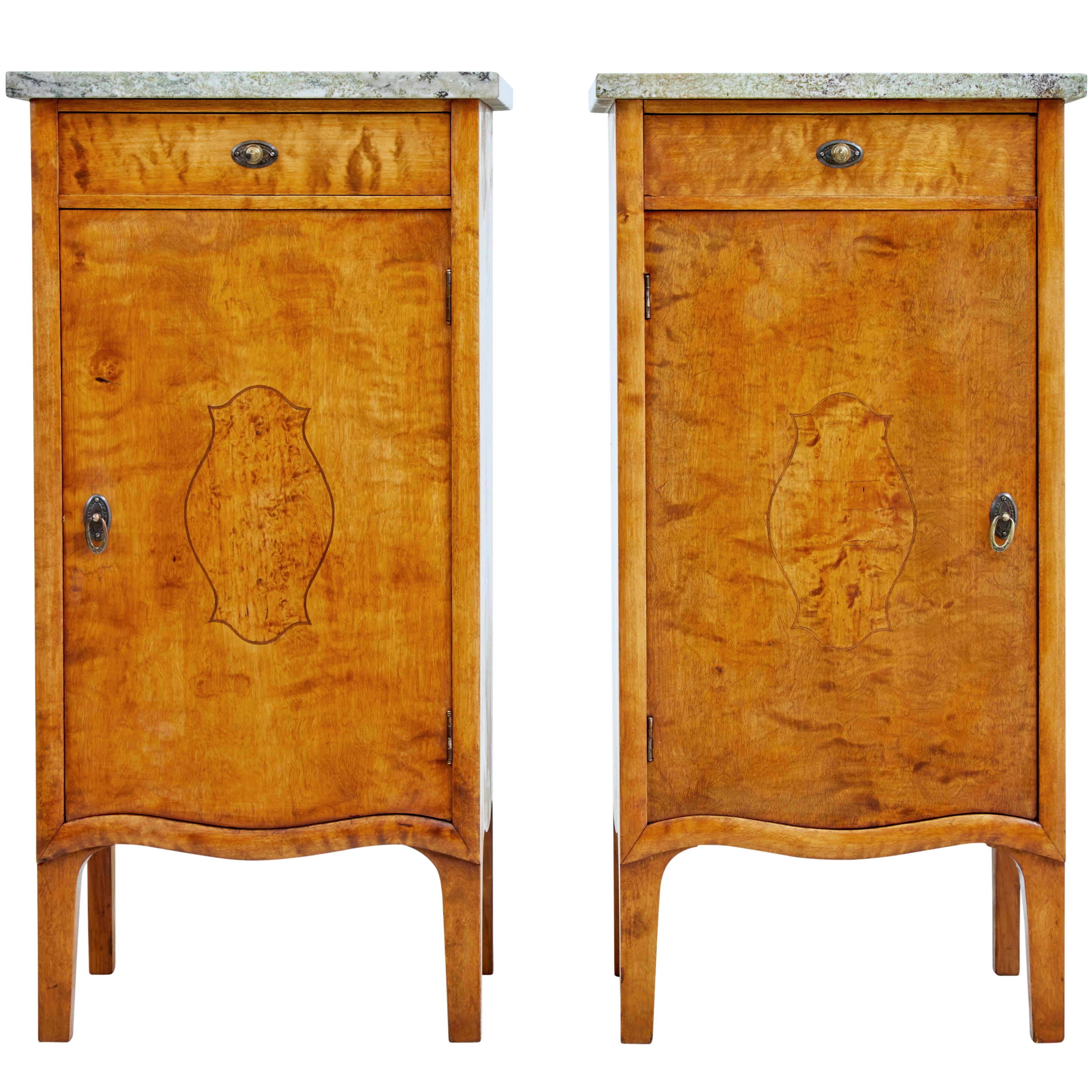 Pair of Early 20th Century Birch Art Nouveau Bedside Cupboards