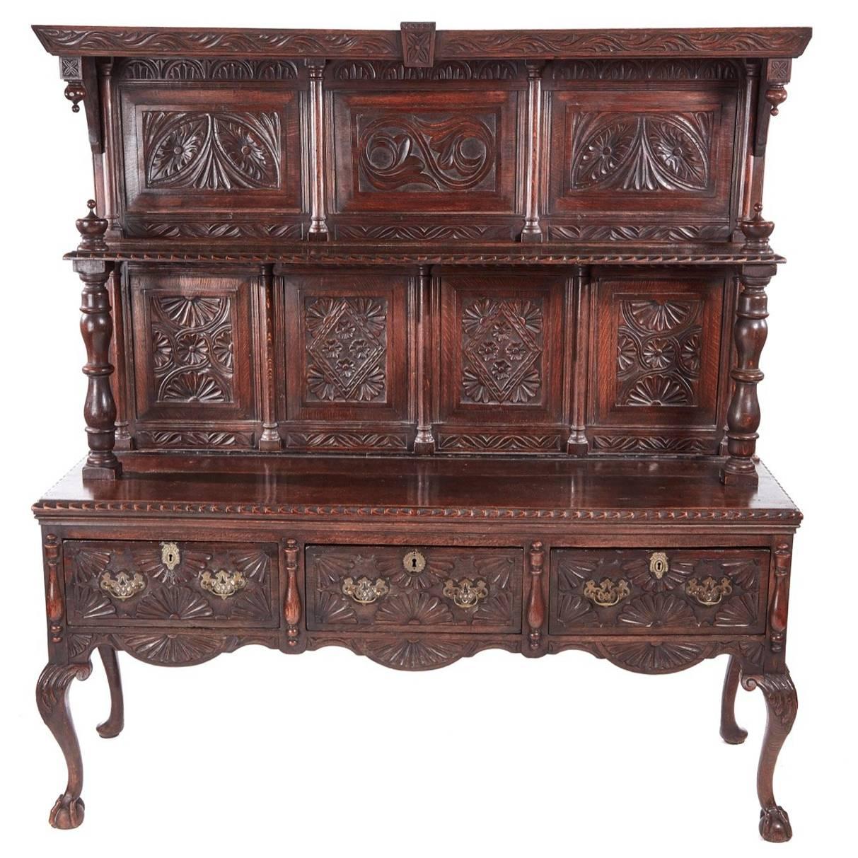 Fantastic Antique Carved Oak Dresser For Sale