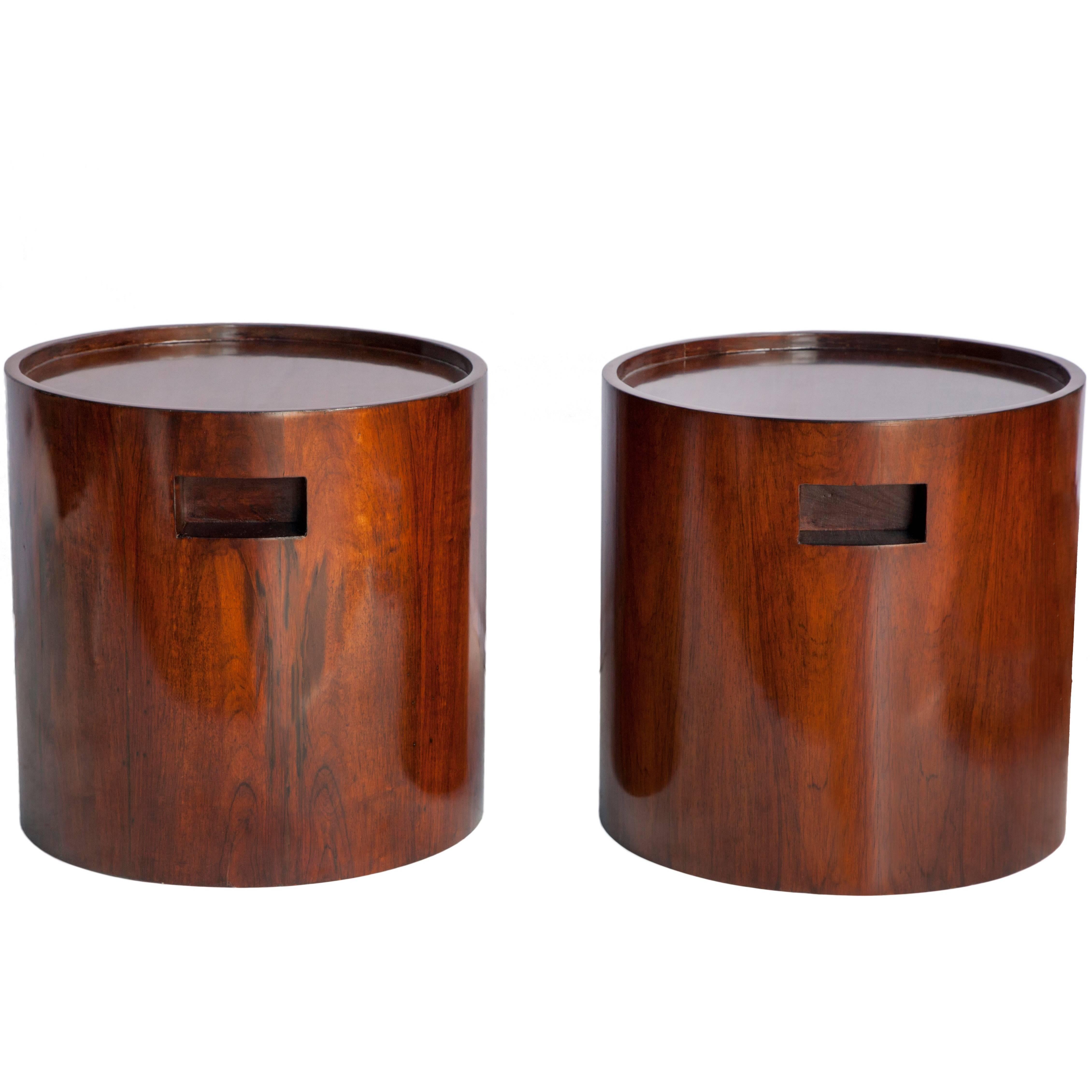 Cylindrical Brazilian Modern Side Tables in Jacaranda Wood