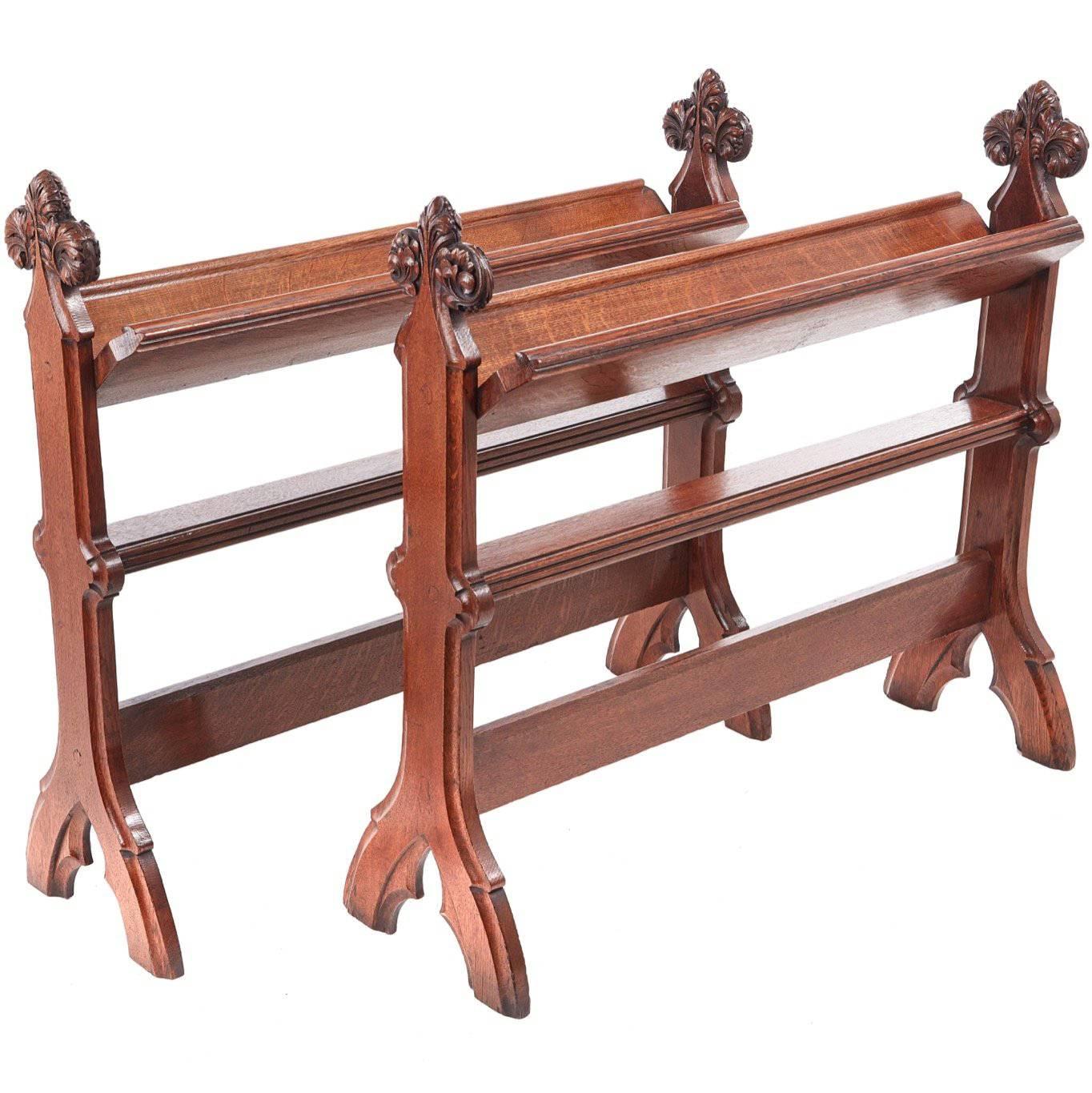 Outstanding Pair of Oak Gothic Freestanding Book Troughs