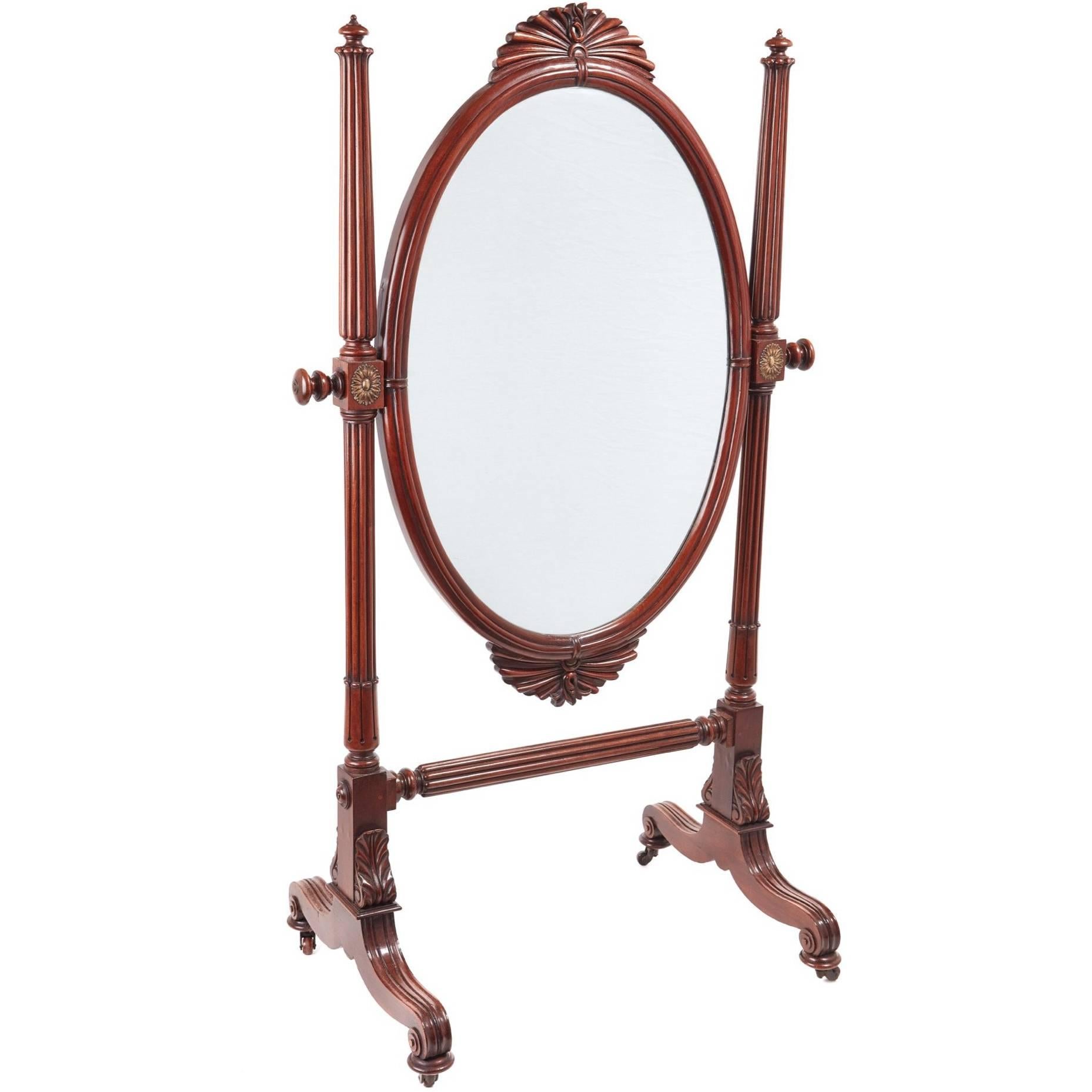 Fantastic Antique Mahogany American Philadelphia Empire Cheval Mirror For Sale