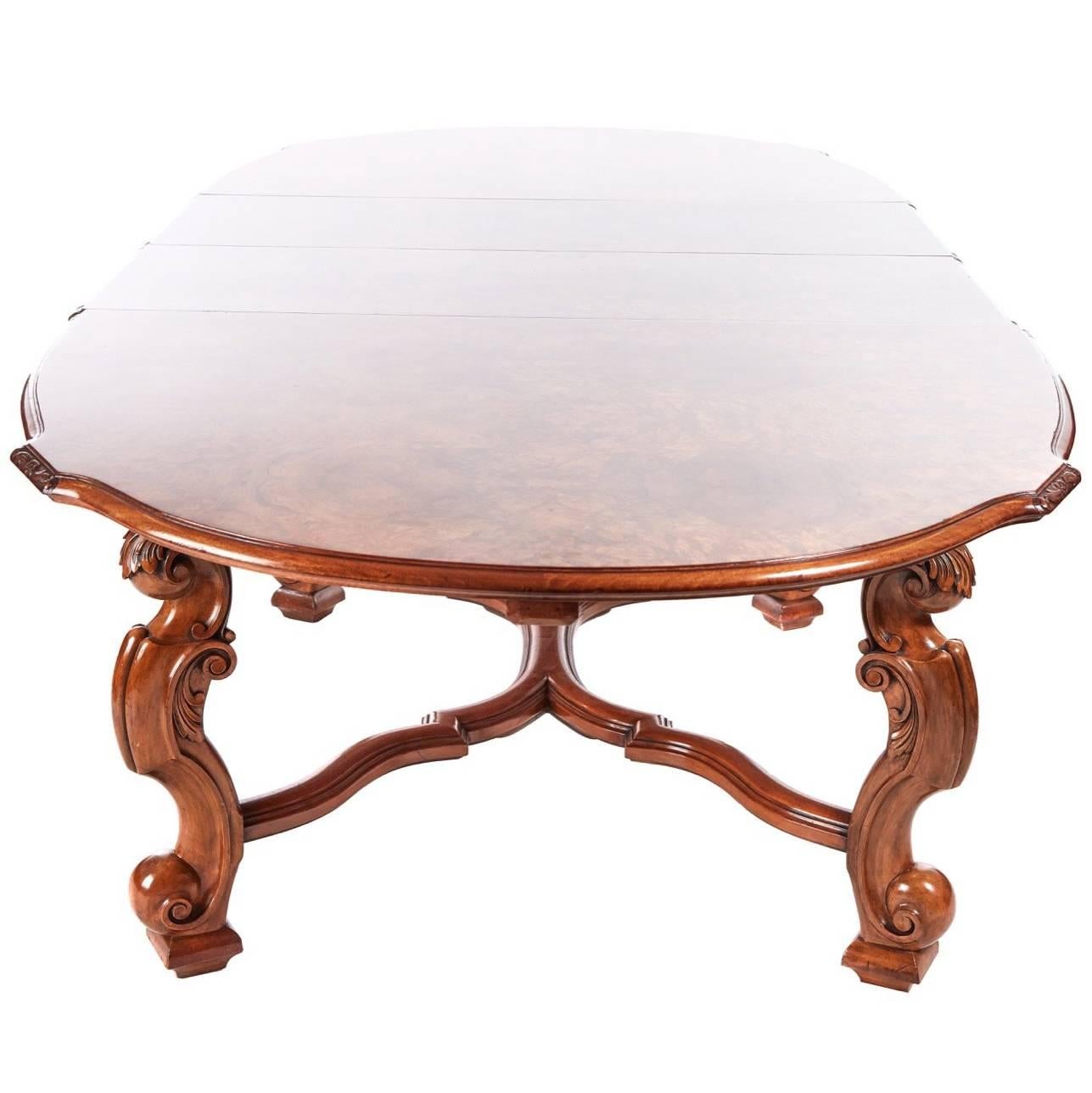 Outstanding Antique Burr Walnut Extending Dining Table For Sale