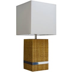 Midcentury Table Lamp with Shade, Cane