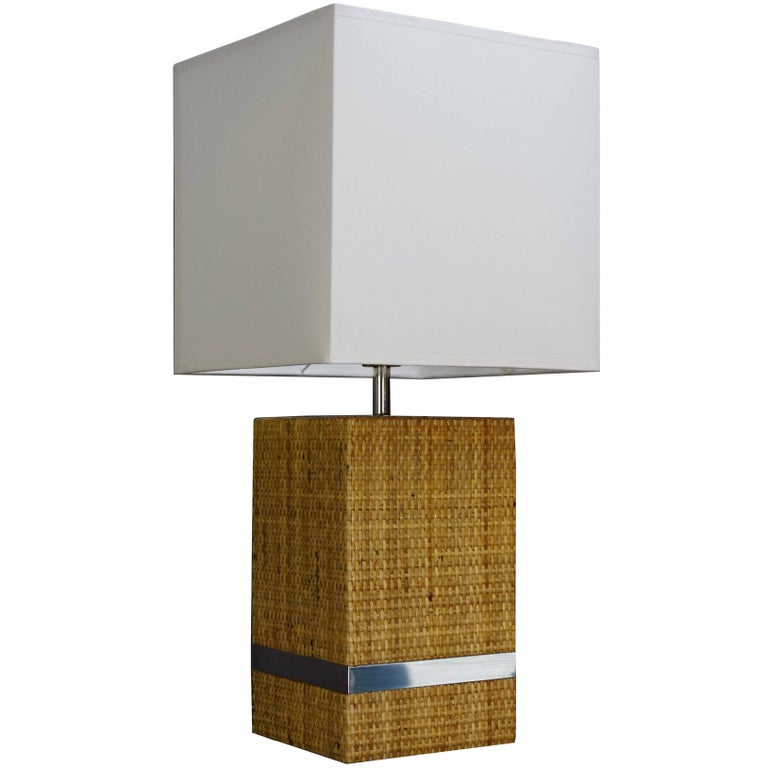 Midcentury Table Lamp With Shade Cane