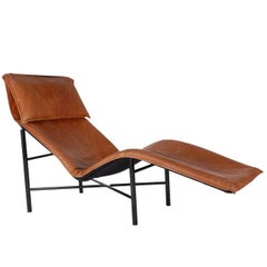 Vintage Midcentury Danish Modern Brown Leather Chaise Lounge Chair by Tord Björklund