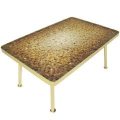 Retro Mosaic Tile, Bronze Midcentury Coffee Table, Genaro Alvarez, Mexico City, 1950