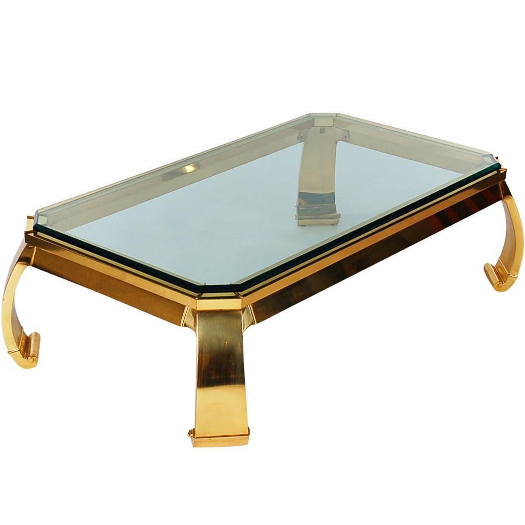 Hollywood Regency Italian Brass and Glass Cocktail Table by Mastercraft