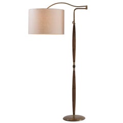 Beveled Wood and Brass Floor Lamp, circa 1950