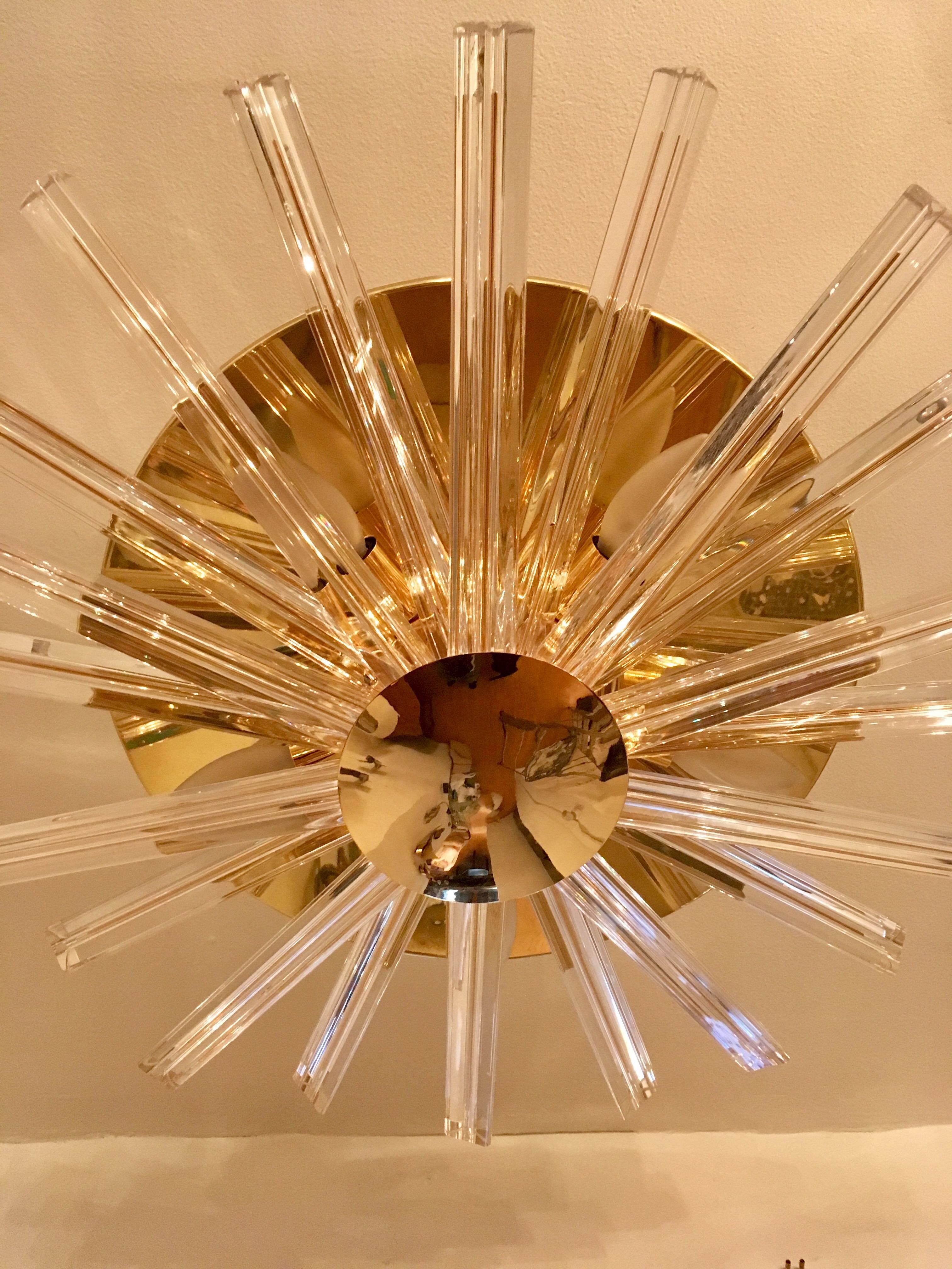 Brass Italian 1960s Crystal Flush Ceiling Light