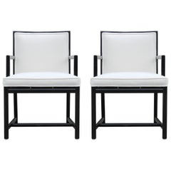 Modern Pair of Michael Taylor for Baker White Velvet and Black Lounge Chairs