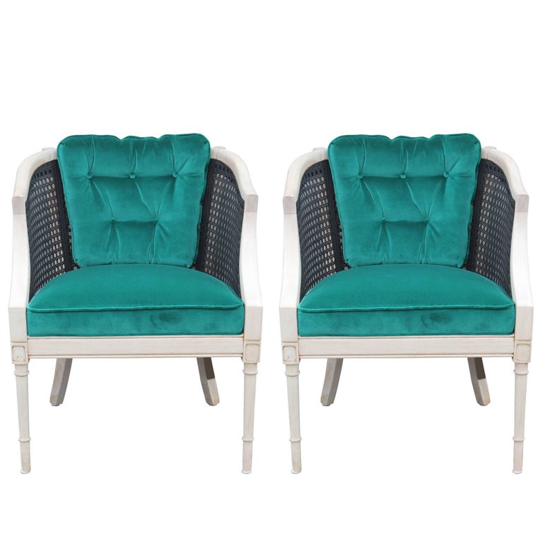 Contemporary Grace Cane Lounge Chair In And Solid Wood For Modern Pair Of Black Cane And Bleached Wood Lounge Chairs In Tufted Teal Velvet