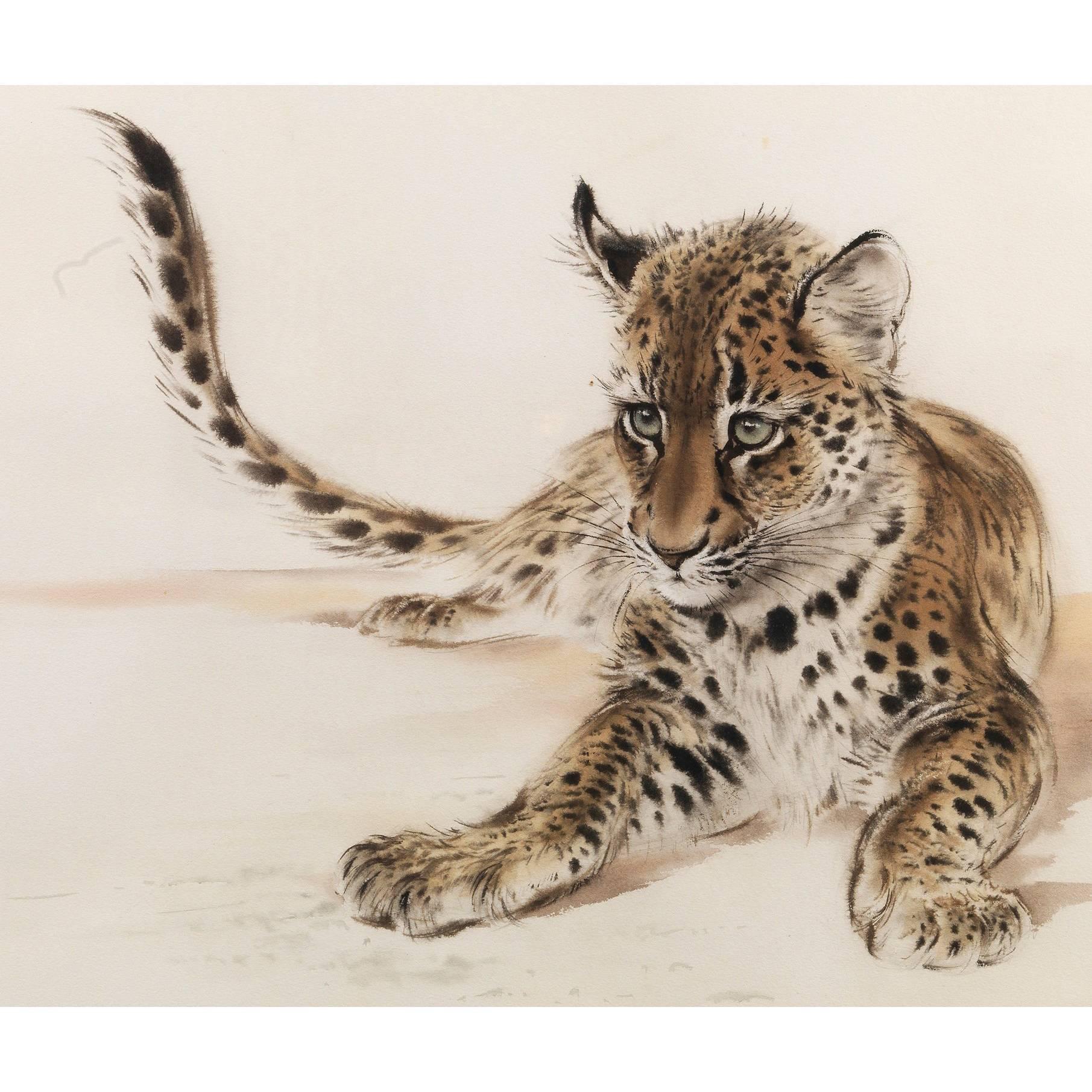 Lion Cub Watercolour by Ralph Thompson MBE For Sale
