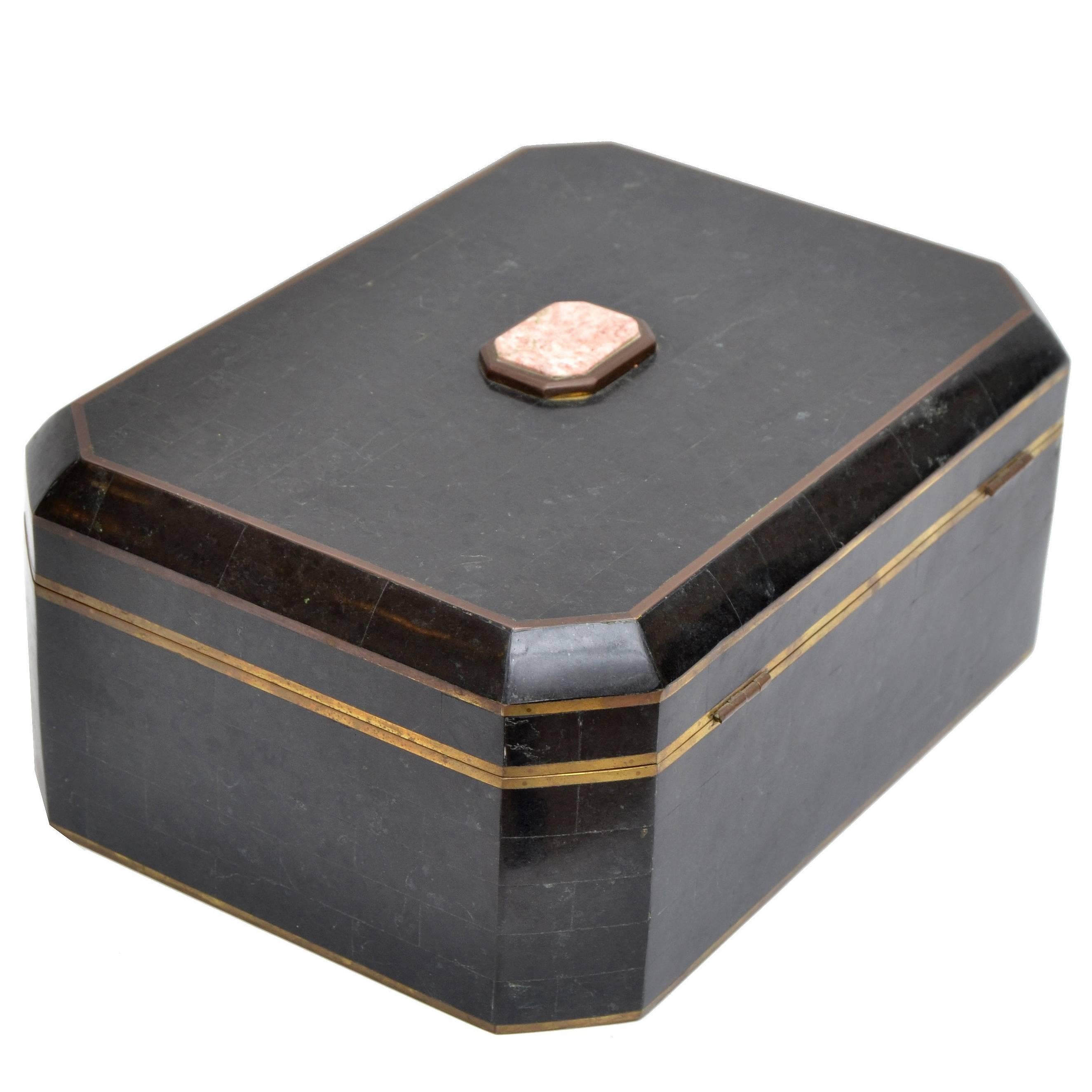 Maitland-Smith Tessellated Bone over Wood Box with Brass Inlay