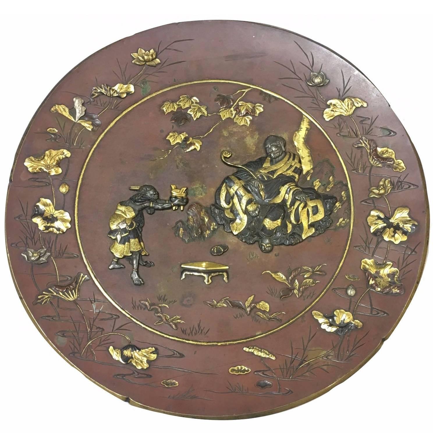 Spectacular 19th Century Japanese Bronze Plates, Meiji Period