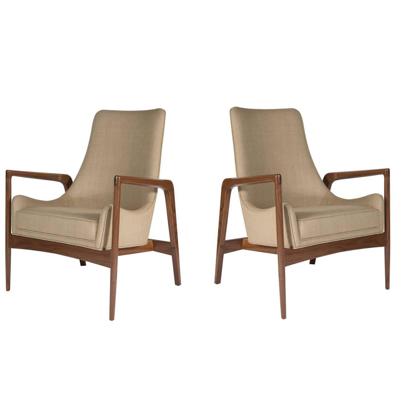 Pair of Warren Walnut Lounge Chairs For Sale