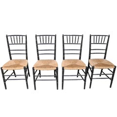 Set of Four Faux Bamboo Wood and Rush Decorative Chairs