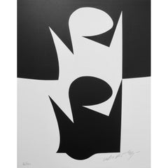 Black and White Lithograph/Screen Print Titled "Ontil" by Victor Vasarely