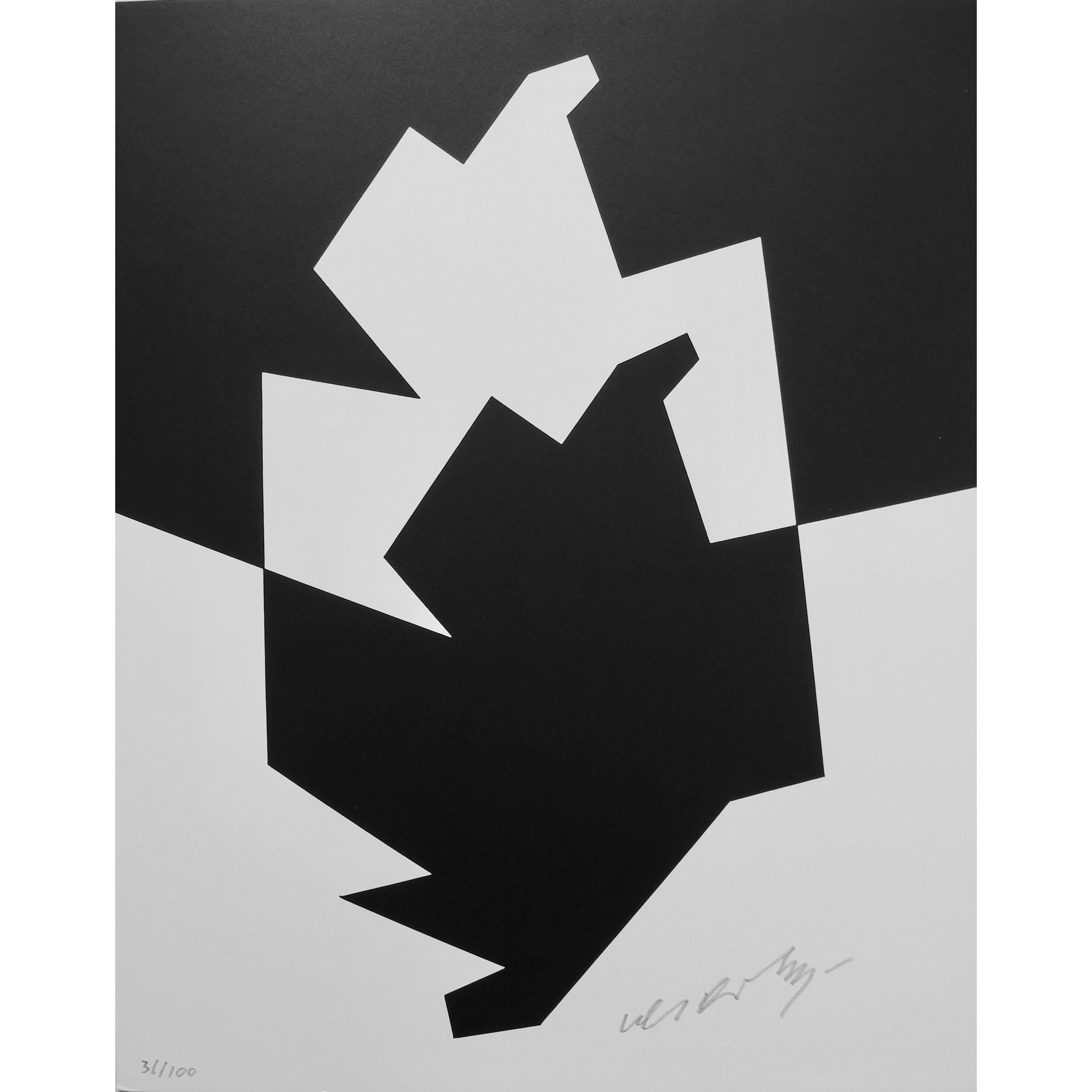 Black and White Lithograph/Screen Print Titled Uzok by Victor Vasarely, 1973 For Sale
