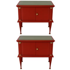 Pair of Italian Red Lacquered Nightstands