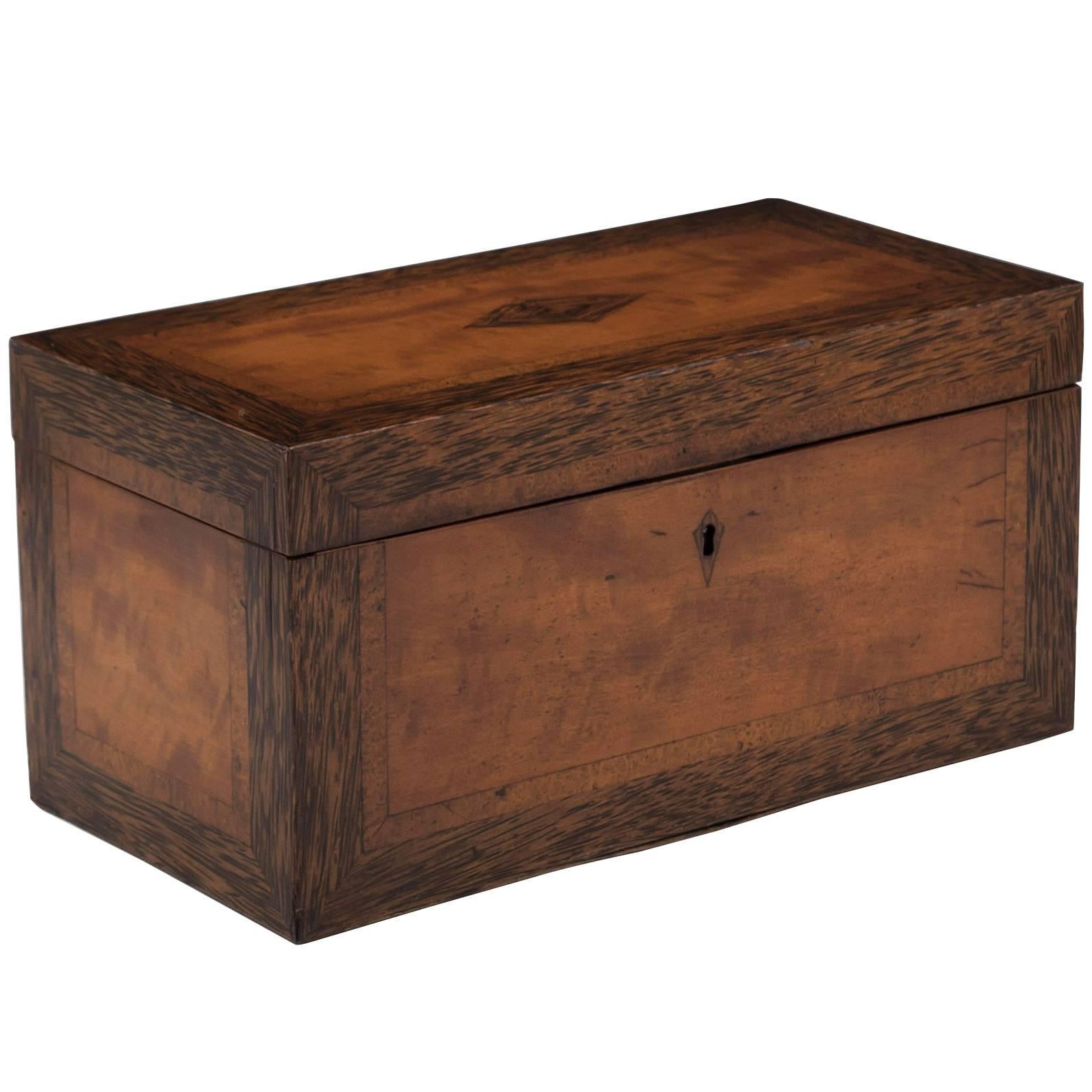 Georgian Satinwood Tea Chest with Glass Tea Caddy Bowl, 19th Century For Sale