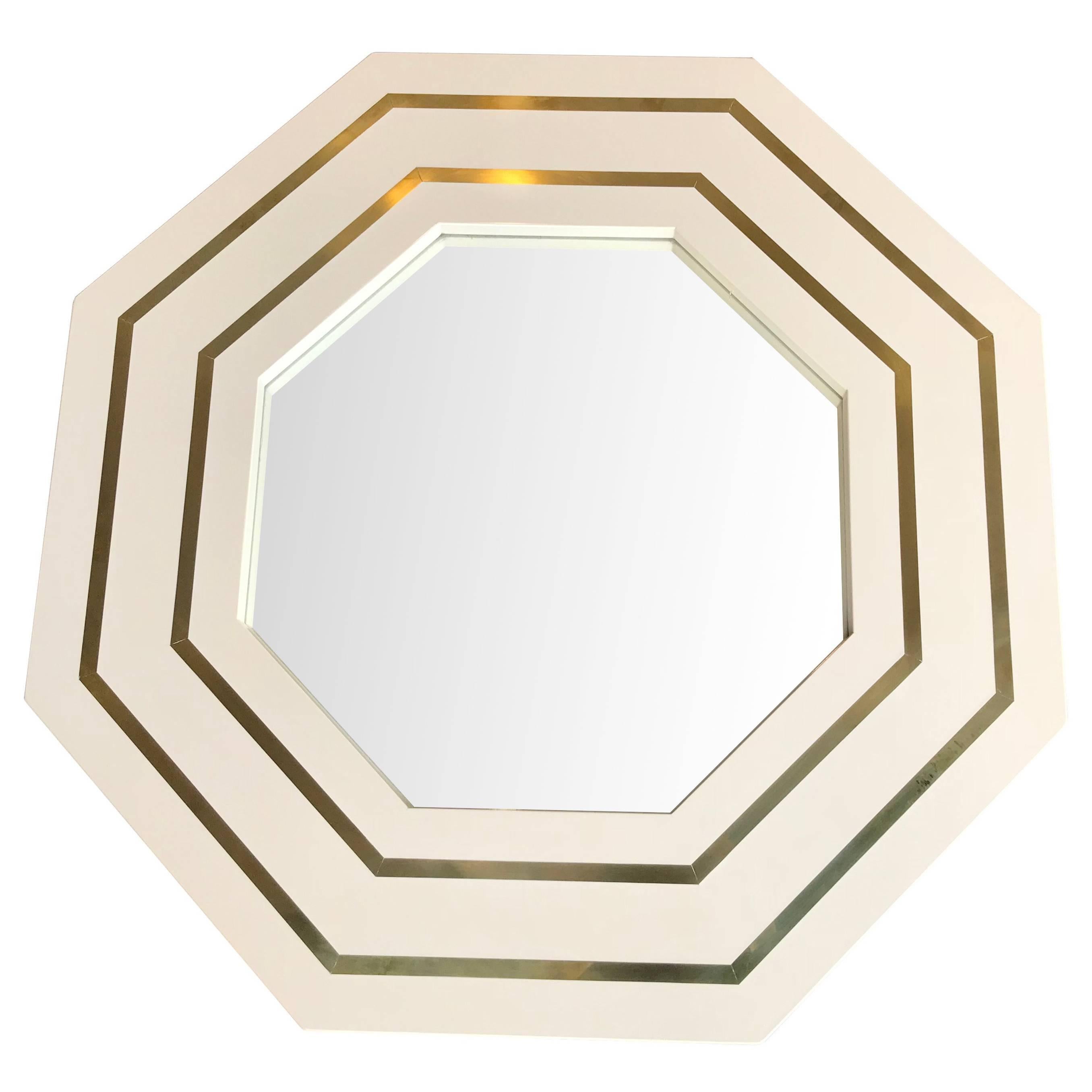 Jean Claude Mahey Ivory Lacquered Octagonal Mirror