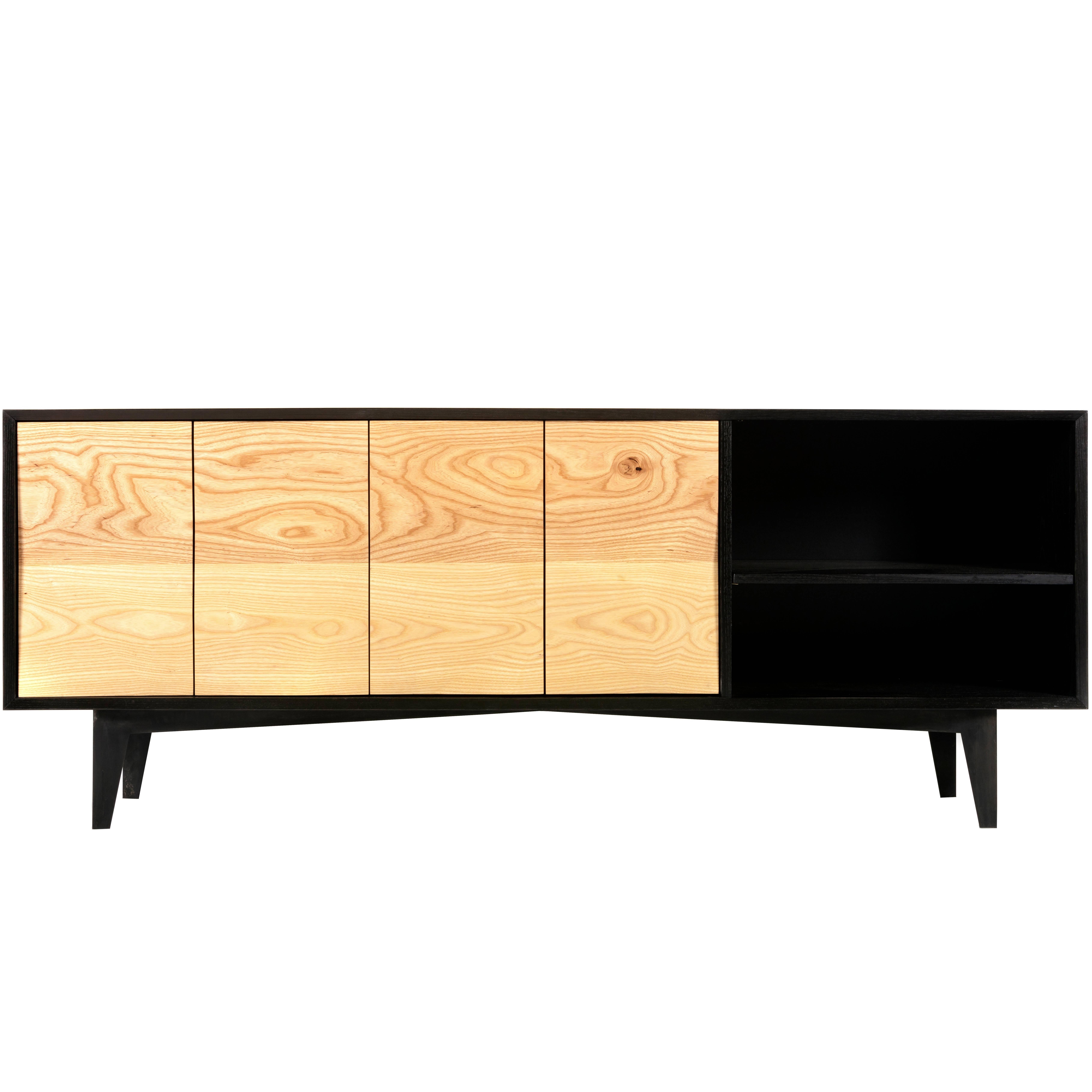 Westchester Credenza Made of Ebonized Ash and Custom Ash Doors For Sale