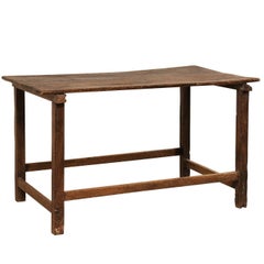 19th Century European Beautifully Rustic Wood Table with Long Squared Legs